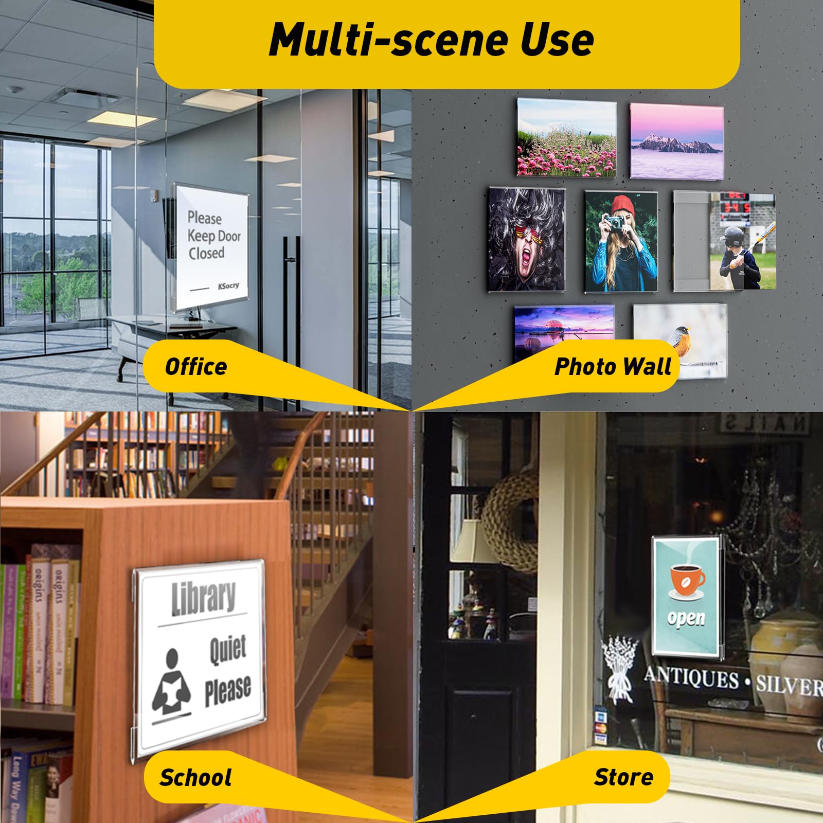 KSacry 6 Pcs Acrylic Sign Holder 8.5 x 11, Vertical Wall Mount Sign Holders with 3M Adhesive, Clear Plastic Frames Paper Display Sign Holders for Office, Home, Store, Restaurant - No Drilling