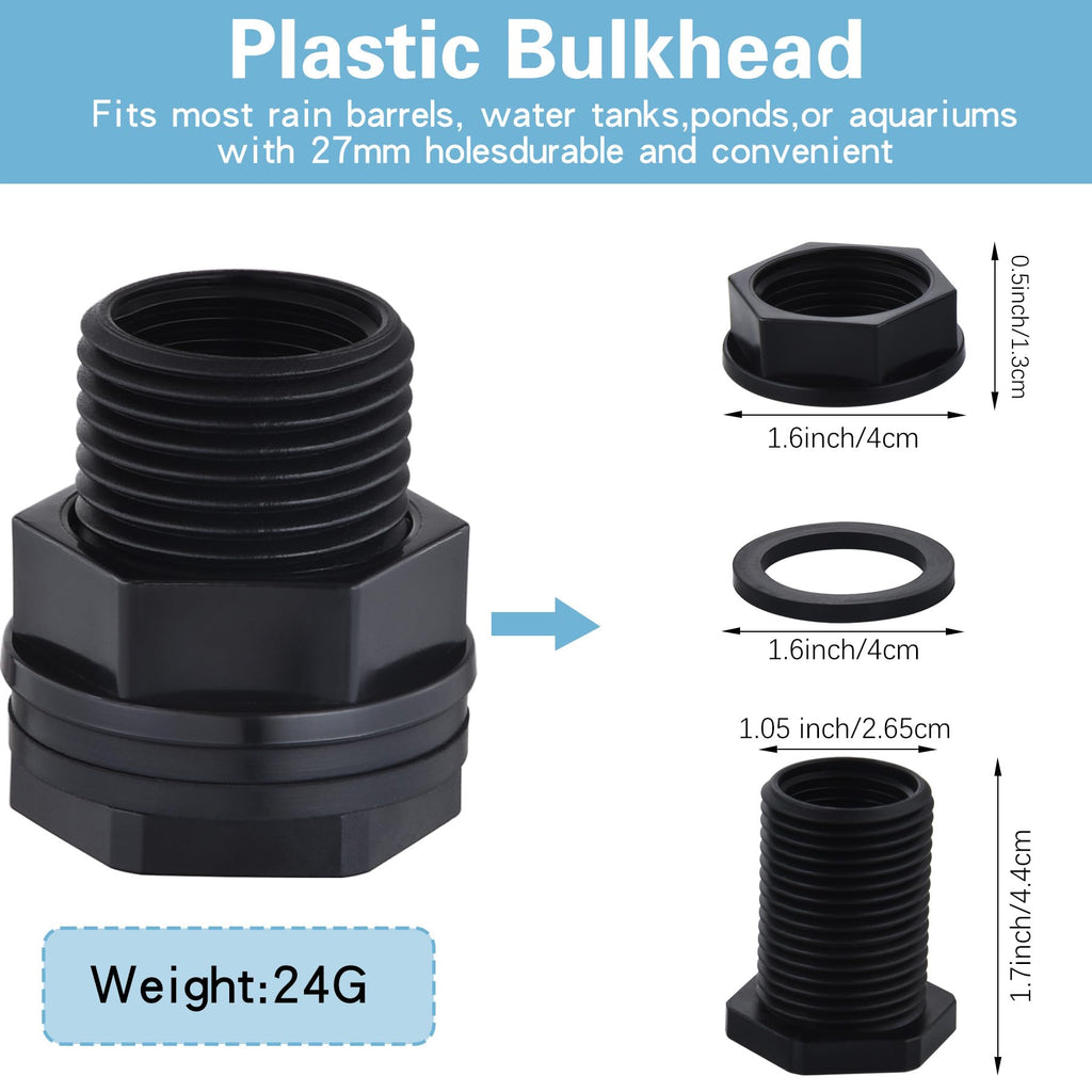 PVC Bulkhead Fitting Double Threaded Bulkhead Water Tank Connector for Rain Barrels