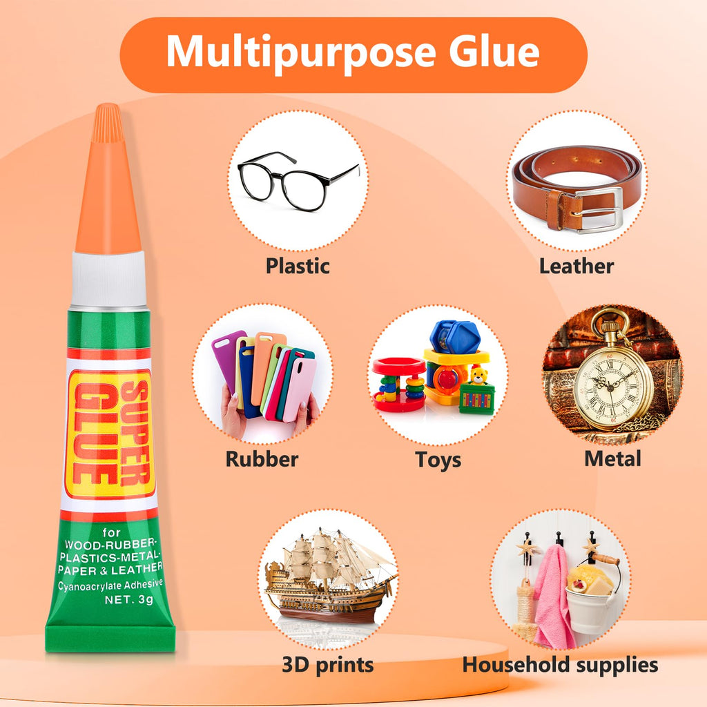36 x 3g Super Strong Glue for All Purpose, Clear Cyanoacrylate Adhesive Instant Glue Quick Dry Superglue Gel Tubes for Bonding Plastic, Metal, Glass, Leather, Wood, Rubber, Jewelry, DIY Crafts Repair
