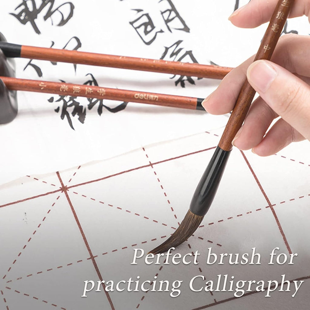 Chinese Calligraphy Brush, Chinese Brush Calligraphy Set with 10 Mixed Sizes Chinese Calligraphy Pen for Watercolour Painting Drawing Kanji Japanese Writting (with Holder)