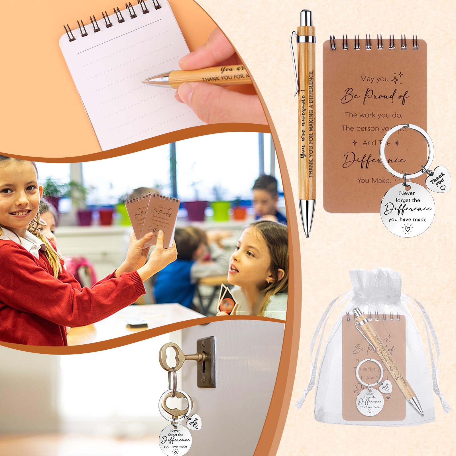 GANGBARU 40Pcs Thank You Gifts Employee Appreciation Gifts Set Motivational Notepads Inspirational Pen Thank You Keychain Organza Bag for Coworker Teacher Nurse Staff Back to School Gifts (Proud)