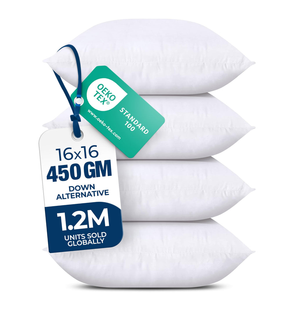 Utopia Bedding Throw Pillows (Set of 4, White) – 16 x 16 Inches Down Alternative Pillows for Bed, Sofa, and Couch - Fluffy Decorative Stuffer Pillow for Indoors & Outdoors
