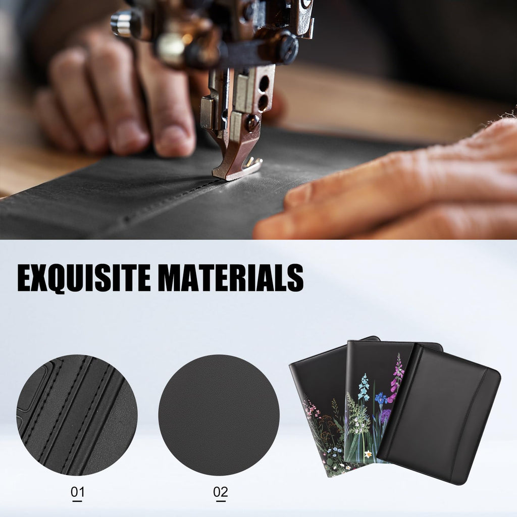 Eshow Padfolio with Zipper, Vegan Leather Portfolio for Business School, Portfolio Folder with 1 Notepad and 1 Pen for Men Women