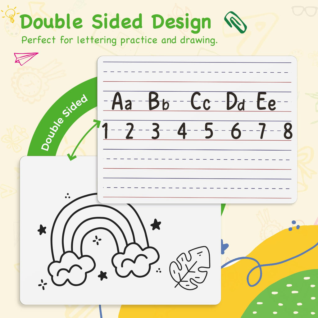 Ohuhu 6-Pack Small White Boards, Double-Sided Dry Erase Boards, Lined & Plain, 9 x 12 Inch Mini Whiteboards Set, Including 6 x Lapboards, 6 x Markers, 6 x Erasers, Ideal for Homeschools & Group Games