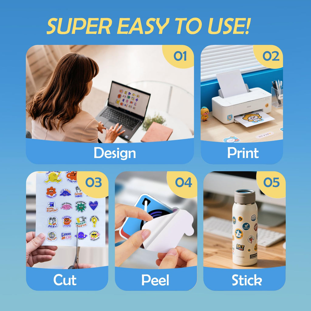 Premium Glossy Printable Vinyl Sticker Paper 8.5x11Inches 100 Sheets, Quickly-Dries, Strong-Adhesive Sheets for Pet Photos & Kids Crafts, Tear-Resistant Decals Letter Size 8.5"x11" for Inkjet Printers
