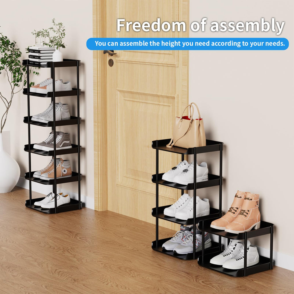 Altdnmaf 6 Tier Vertical Narrow Shoe Rack, Stackable Tall Skinny Shoerack, Compact Single Shoes Storage Tower for Slim Space, Corner Plastic Shelves, for Hallways, Entryway, Bedrooms Organizer, Black