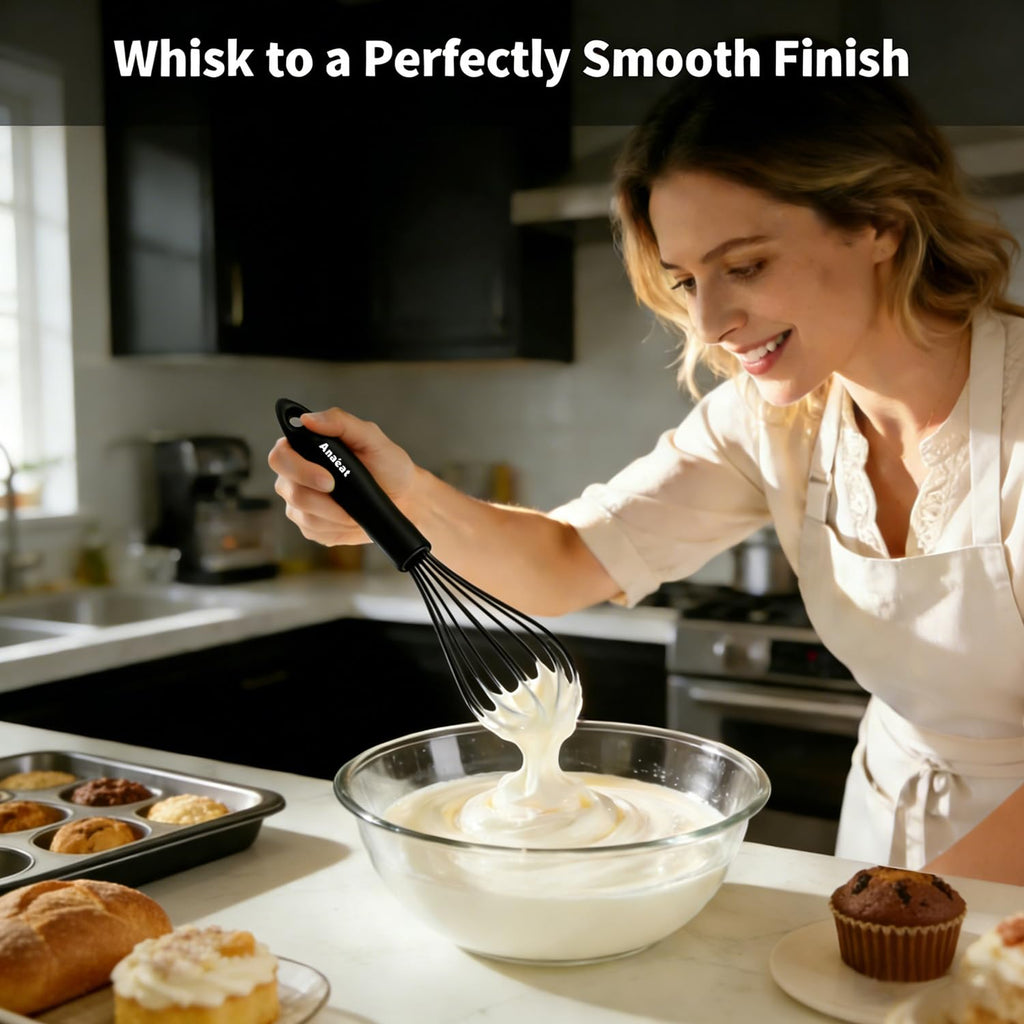 Anaeat Silicone Whisk Set, Thick Stainless Steel Wire Inner, Heat Resistant & Non-Stick Cookware Kitchen Whisks, Milk and Egg Beater Blender, Balloon Egg Beater for Cooking, Baking, Beating, Stirring