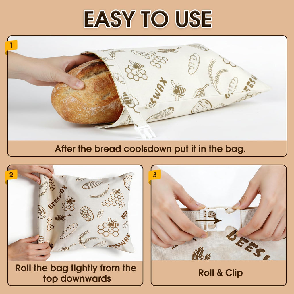 VrEnduuo 2 Pack Reusable Bread Bag, Beeswax Bread Bags for Homemade Sourdough Bread,Easy to Clean Cotton Food Storage Cloth Bag,Freezer-Friendly Keeps Fresh Longer XL 17"×12" (Honeycomb Design)