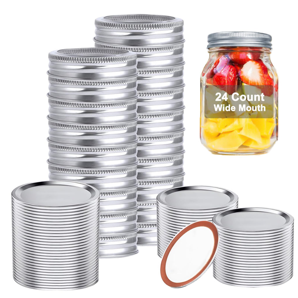 48 PCS Wide Mouth Mason Jar Lids and Rings, Leakproof Canning Lids with Silicone Seals | Split-Type Design for Easy Replacement (Wide Mouth)
