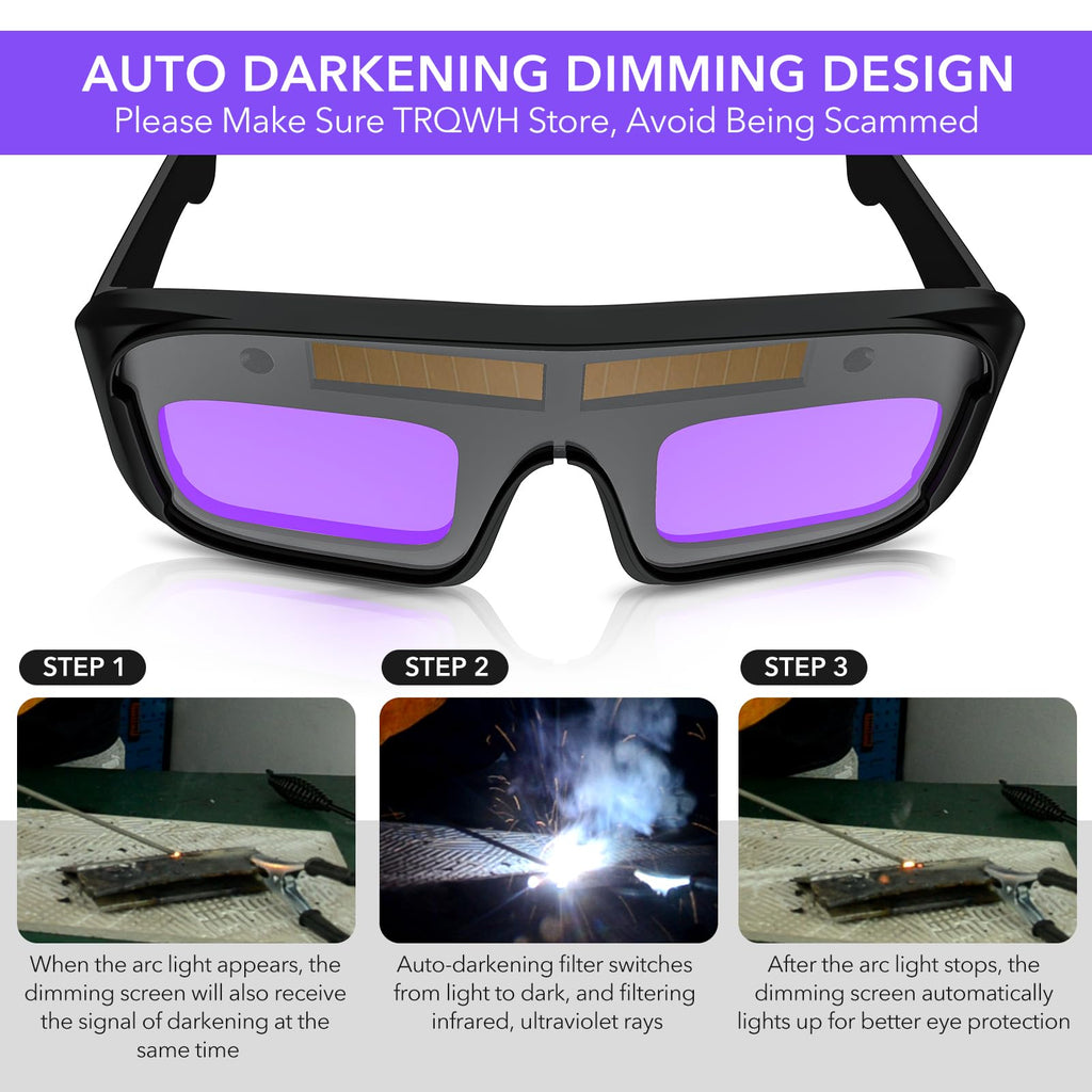 TRQWH Welding Glasses Auto Darkening Safety Goggles Solar True Color Welder Glasses Eyes Protective PC Lens Welder Mask Welding Helmet for TIG MIG ARC Weld Plasma Cut Grinding
