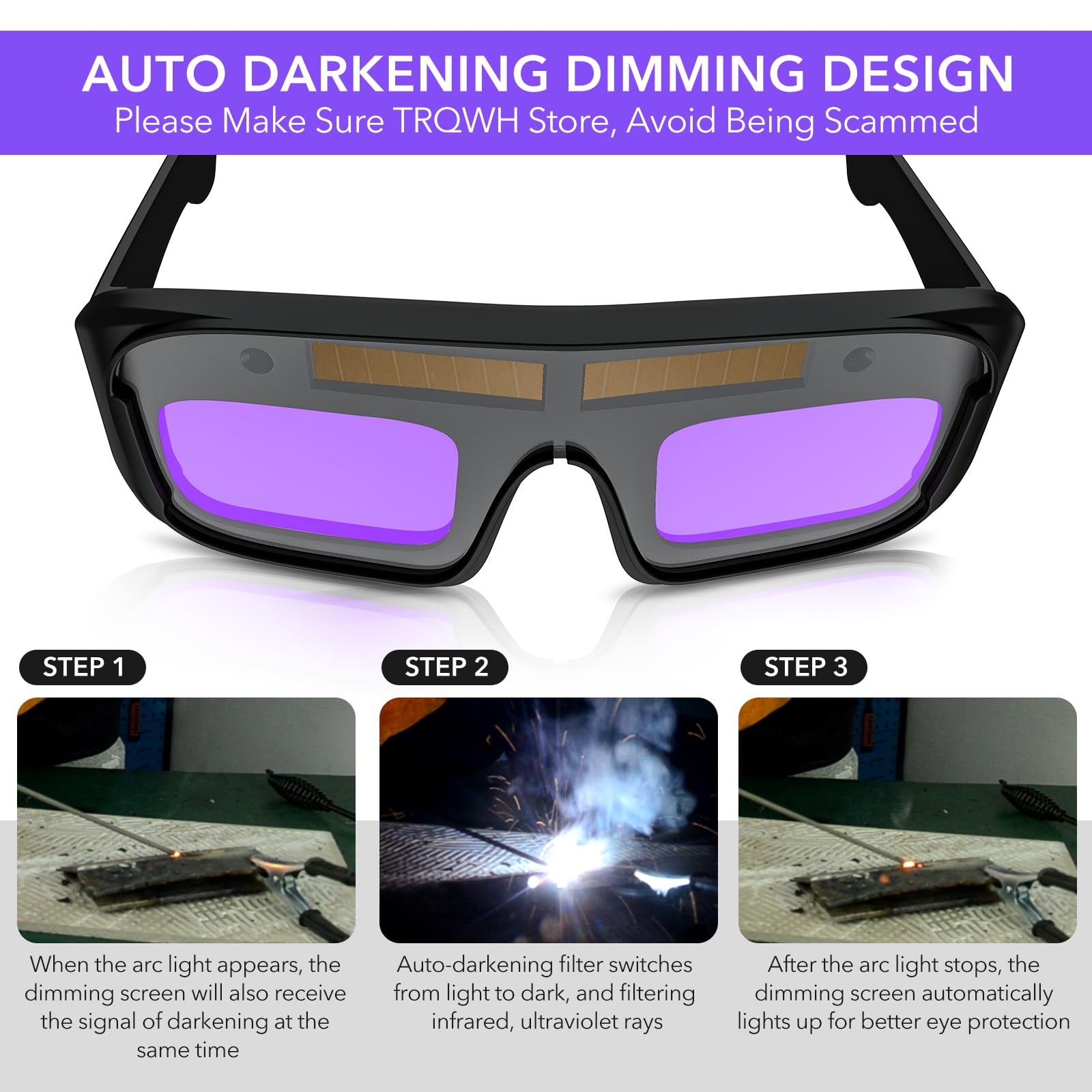 TRQWH Welding Glasses Auto Darkening Safety Goggles Solar True Color Welder Glasses Eyes Protective PC Lens Welder Mask Welding Helmet for TIG MIG ARC Weld Plasma Cut Grinding