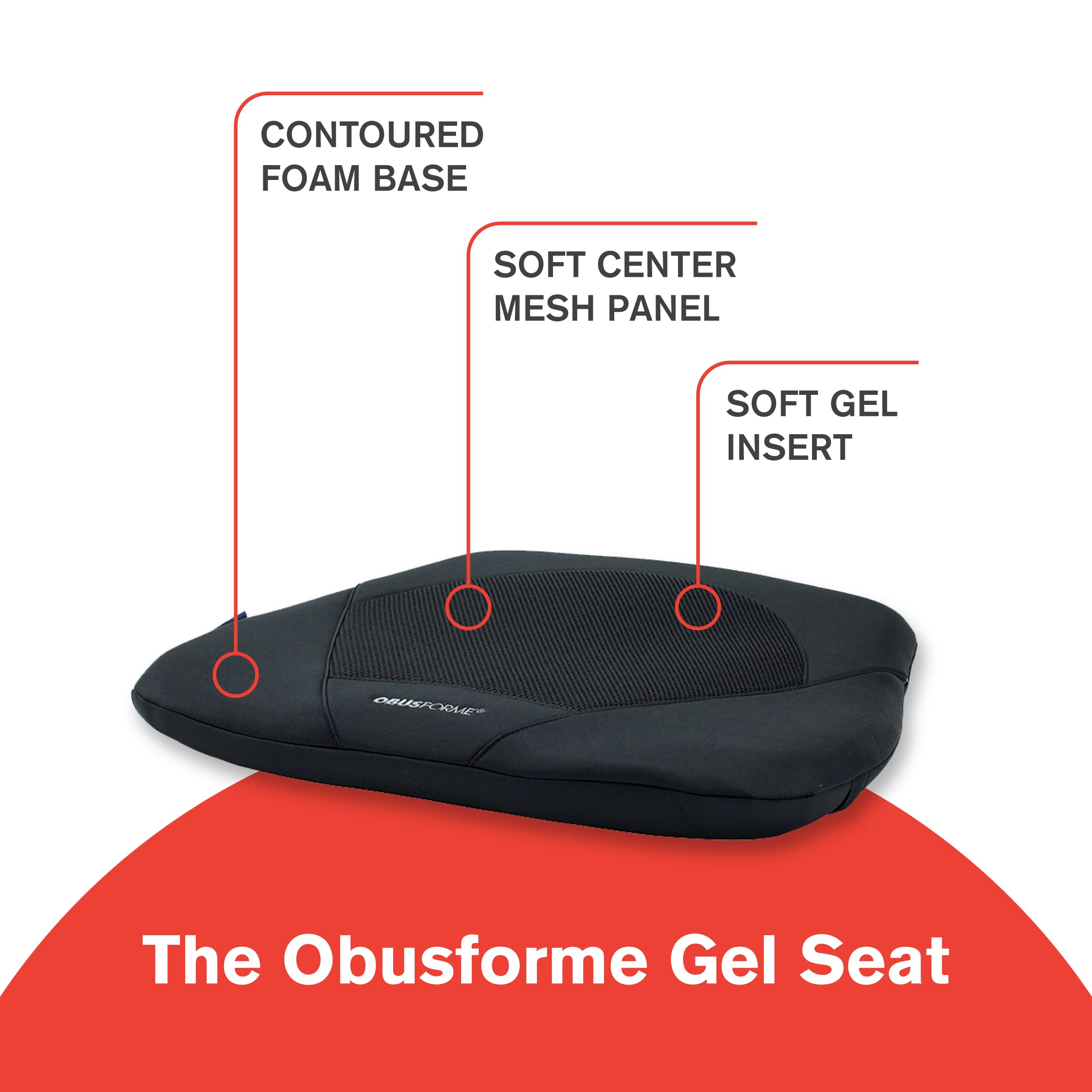 ObusForme Gel Seat Cushion – Memory Foam Seat Cushion and Posture Support, Contoured Ergonomic Design for Soothing Relief, Soft Gel Insert and Mesh Panel