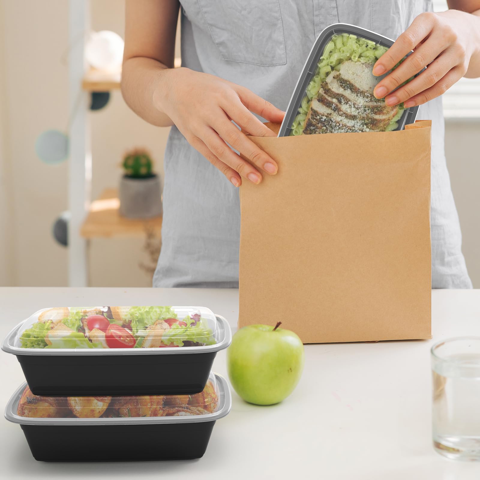 Meal Prep Containers Reusable 38oz - Food Containers with Lids 50 Pack, Disposable to Go Containers, Leakproof Food Prep Containers, Stackable, Takeout, BPA-Free, Microwave/Freezer Safe