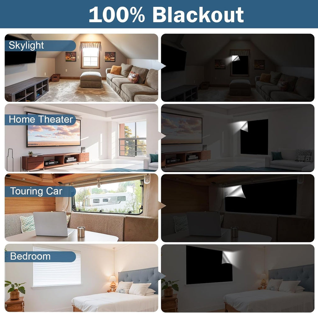 420D Blackout Curtains for Bedroom, 400x145 cm Portable Blackout Blinds with 30 Hook and Loop for 100% Black-Out Window Film, Temporary Black Out Shades for Windows Cover Travel