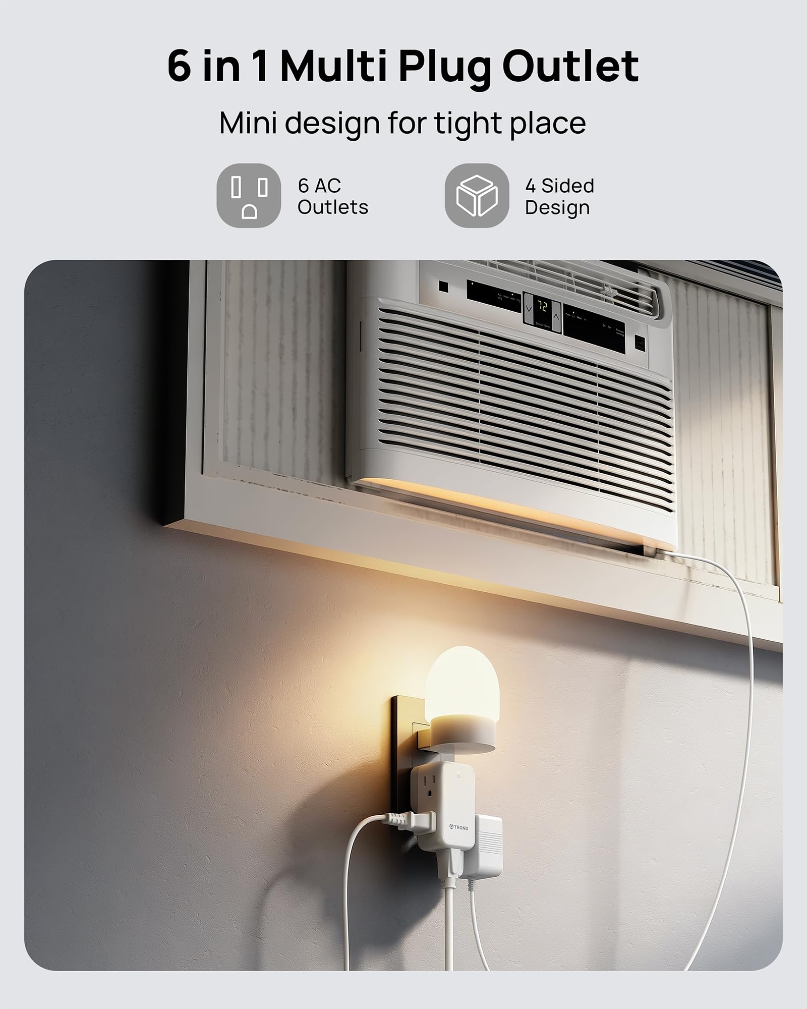 TROND 360° Rotating Multi Plug Outlet Extender, 2 Pack Small Wall Splitter 6 Electrical Charging Ports, Cruise Ship Travel Essentials, No Surge Protector Swivel Flat Power Expander for Home Office