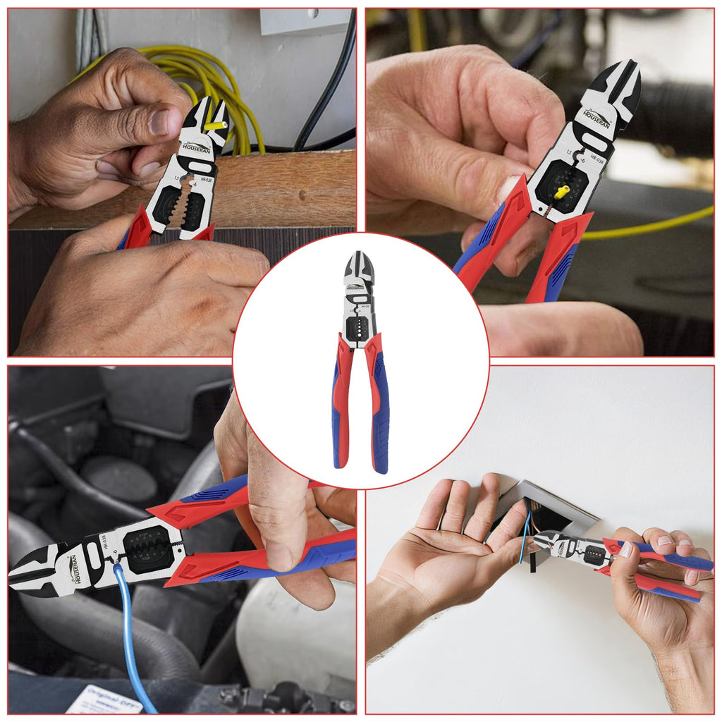 Wire Cutters, HOUSERAN Side Cutters with Wire Stripper and Crimper, Wire Cutters Heavy Duty, 3-in-1 Diagonal Cutters for Cutting, Crimping, and Stripping