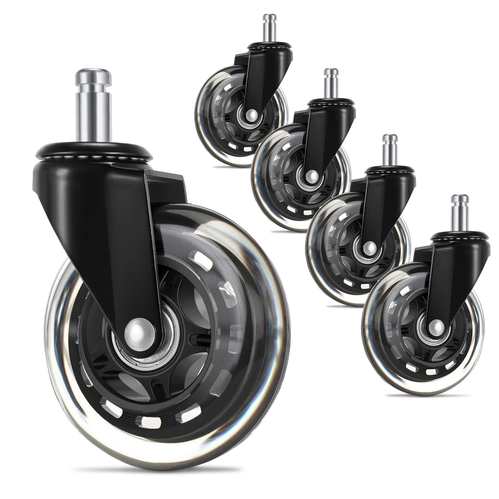 UVII Office Chair Wheels (Set of 5), 3" Mute Casters for Carpet & Hardwood Floors, Heavy-Duty Replacement Wheels, 7/16" x 7/8", Black
