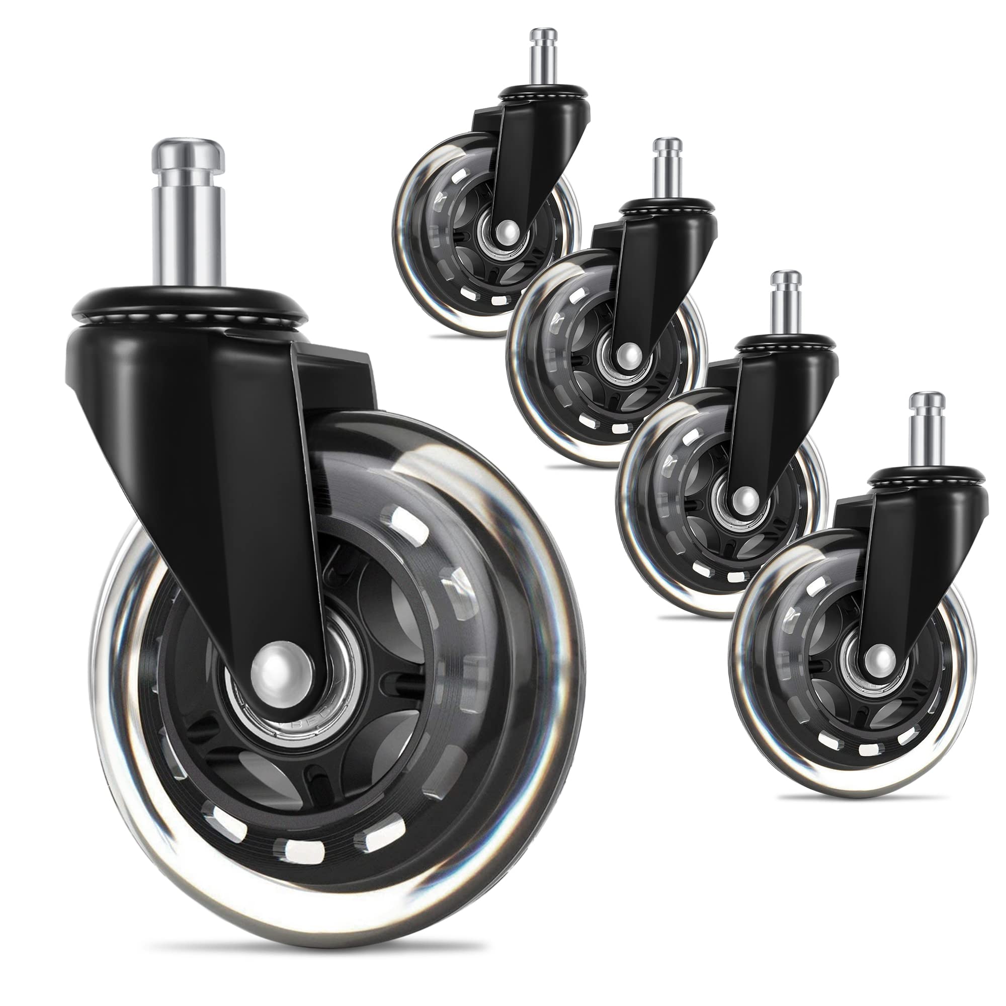 UVII Office Chair Wheels (Set of 5), 3" Mute Casters for Carpet & Hardwood Floors, Heavy-Duty Replacement Wheels, 7/16" x 7/8", Black