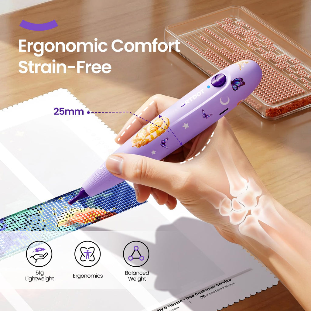 ARTDOT Electric Diamond Painting Pen Kits for Adults, Vacuum Cordless Diamond Art Pens Peinture Diamant Ergonomic Lightweight Design with Accessories and Tools Purple