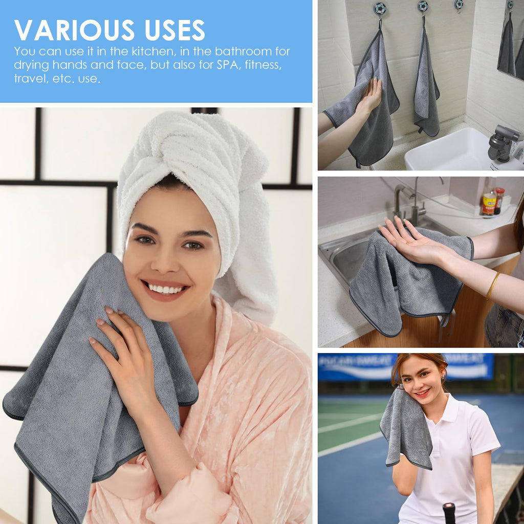 VIVOTE Microfibre Guest Towels, Super Soft and Absorbent Towel, Microfibre Hanging Towel for Kitchen and Bathroom, Dry Hand Towels, 40 x 40 cm, Guest Towel, Kitchen Towels, Pack of 2, Grey