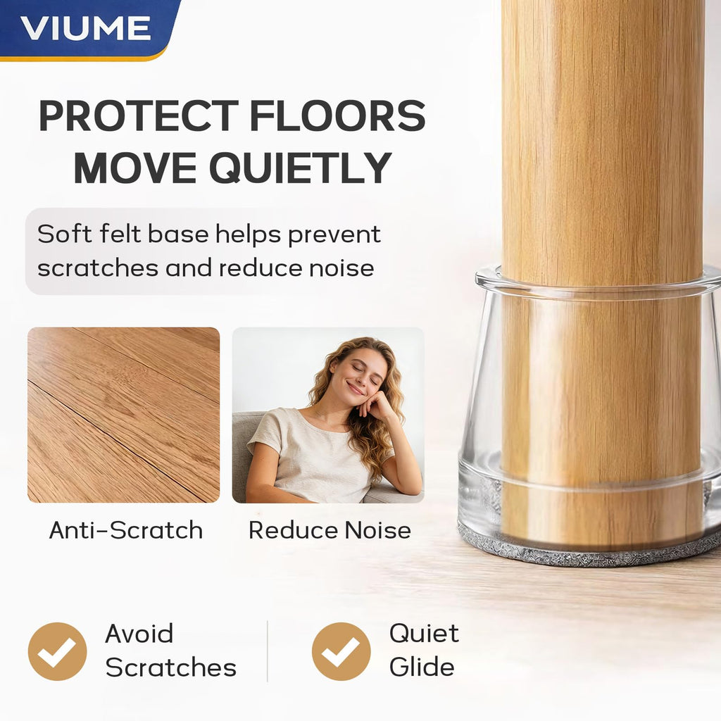 Chair Leg Floor Protectors 24PCS Furniture Sliders for Hardwood Floors, Silicone Chair Leg Protectors for Protecting Floors from Scratches and Noise, Clear-Universal Large