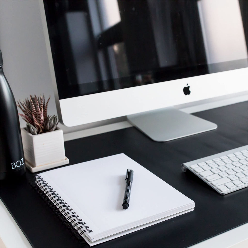 ZBRANDS // Leather Smooth Desk Mat Pad Blotter Protector, Extended Non-Slip Rectangular, Laptop Keyboard Mouse Pad (Midnight Black, 36" x 20")