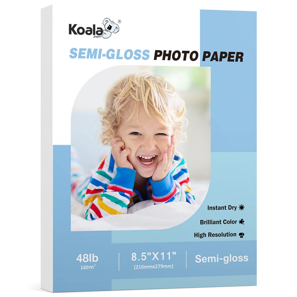 Koala Semi-Gloss Inkjet Photo Paper 8.5X11 Inches 100 Sheets Compatible with Inkjet Printer Use DYE Ink 48LB