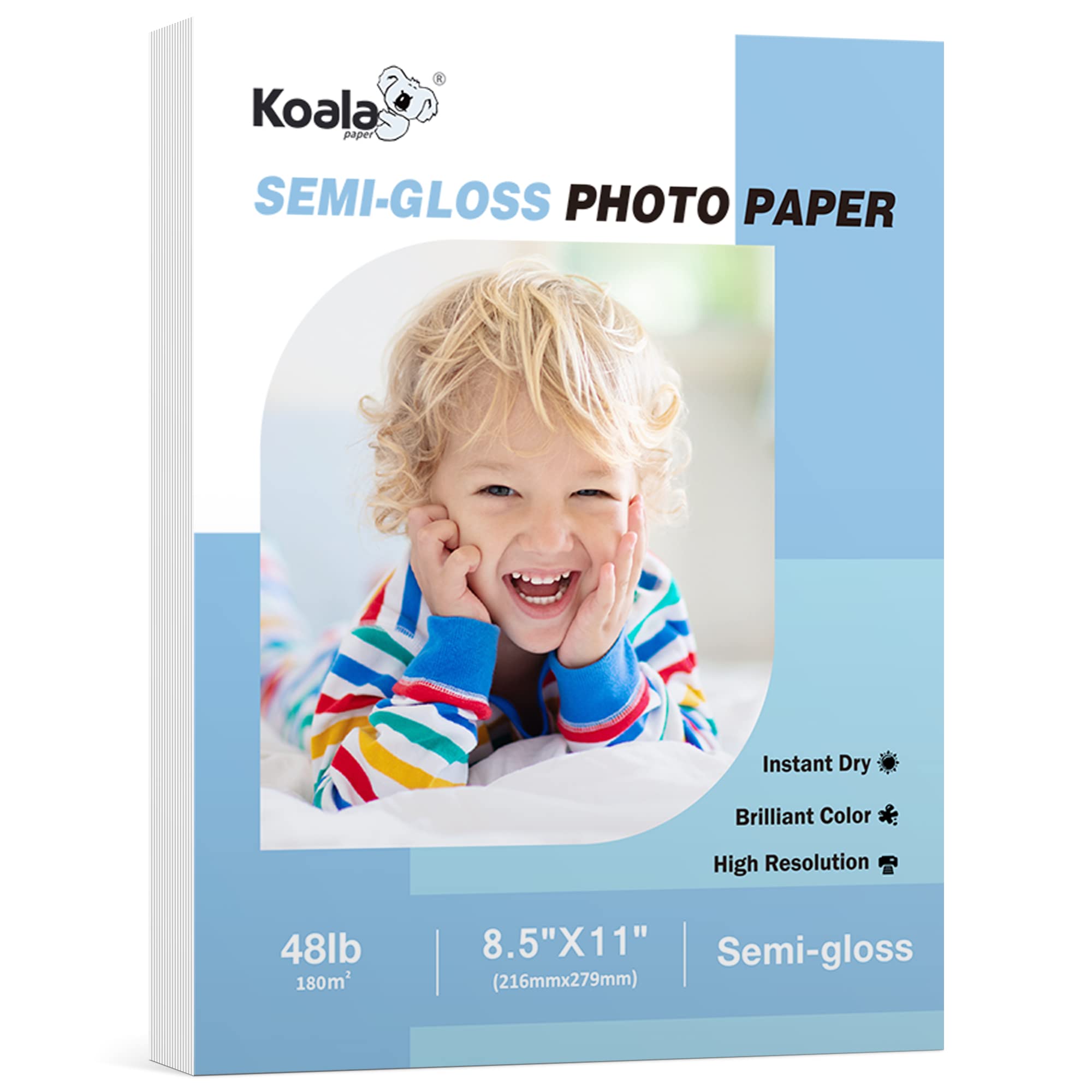 Koala Semi-Gloss Inkjet Photo Paper 8.5X11 Inches 100 Sheets Compatible with Inkjet Printer Use DYE Ink 48LB