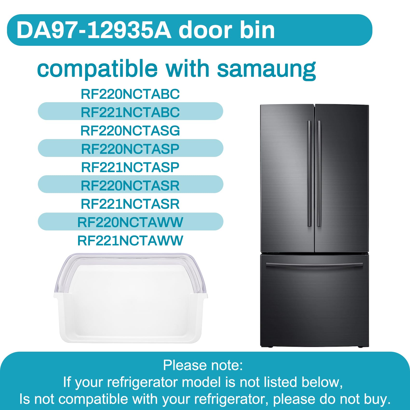 Knocokie DA97-12935A Door Bin, RF220NCTASR Compatible, White, Refrigerator Bin, Replacement Refrigerator Bins, Environmentally Friendly Materials