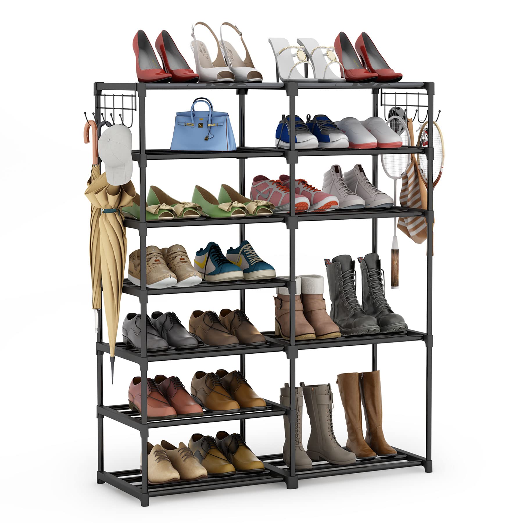 Tribesigns Shoe Rack Shoe Tower Shoe Shelf Shoe Storage Organizer Unit Entryway Shelf Stackable Cabinet 24-30 Pairs 7-Tier Durable Metal Shoe Rack Boots Organizer
