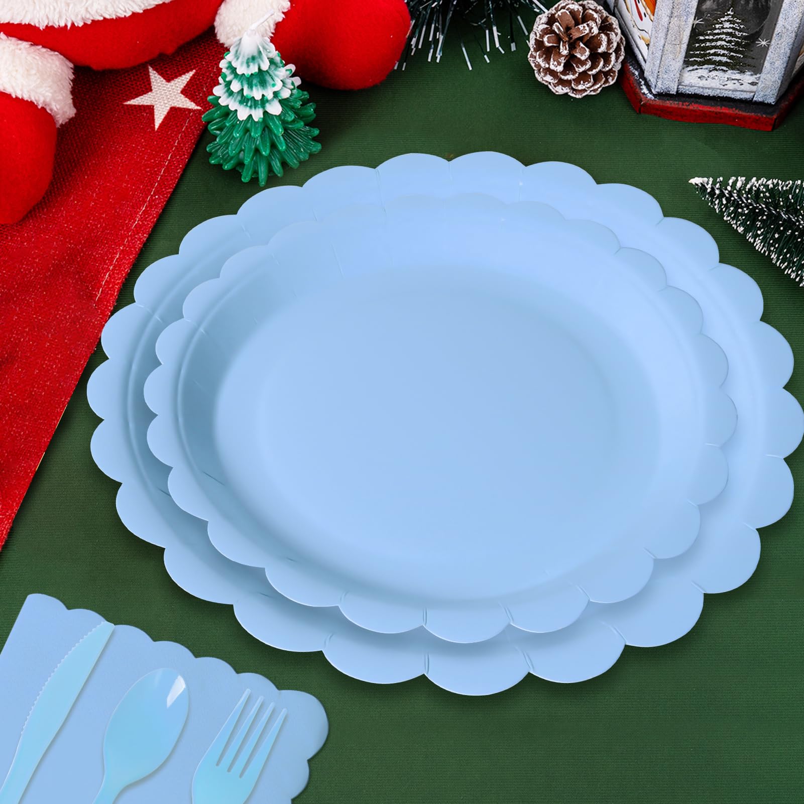 PYAILI 168 Pcs Baby Blue Party Tableware Set, Paper Plates Cups Napkins, Dinnerware Set for Kids Adult Birthday,Wedding,Baby Shower Party Tableware