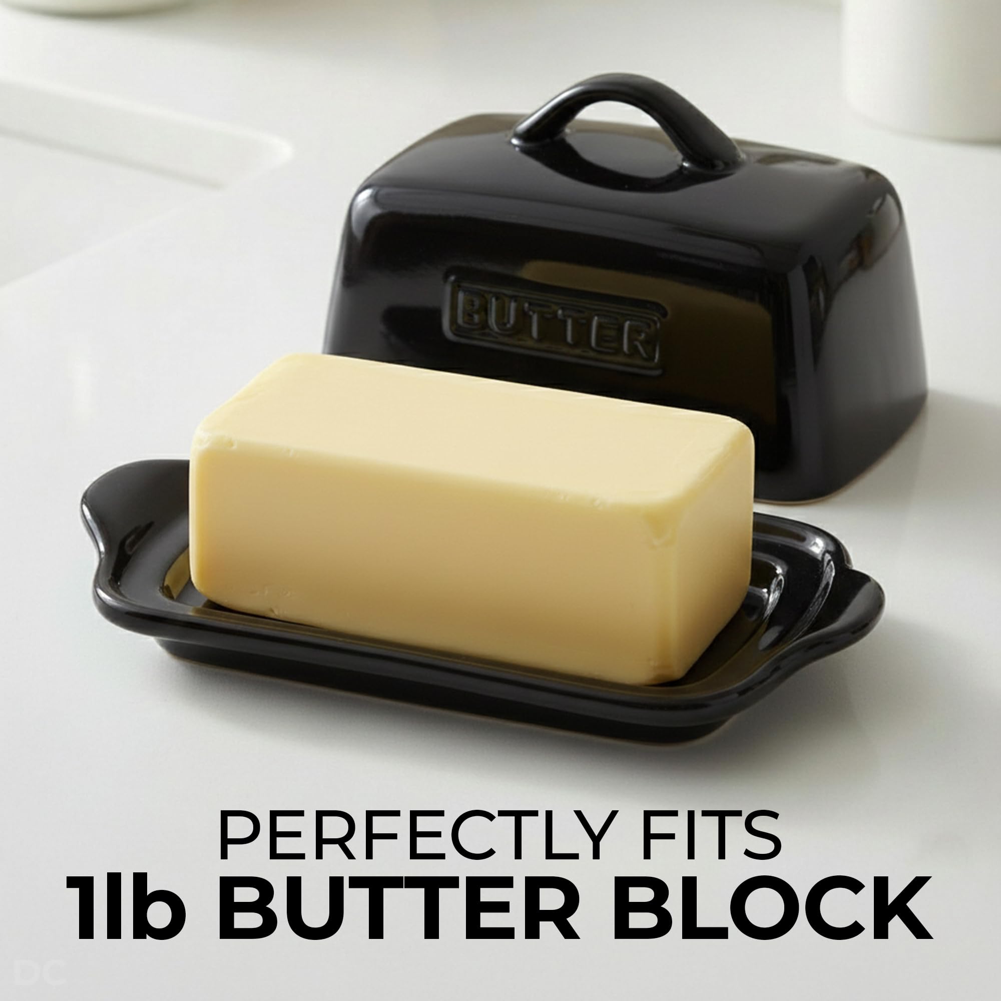 Zulay Kitchen Butter Dish with Lid – Large 1 lb Canadian Size, Black Porcelain Butter Tray & Butter Container for Countertop or Refrigerator - Black