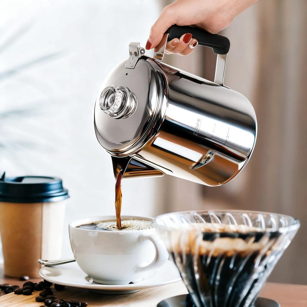 Cididu Coffee Percolator 9 Cup Camping Coffee Pot, Coffee Pot Outdoors, Stainless Steel Stove Top Brew Coffee Maker on Fire, Ideal for Group Camping, Hiking, Backpacking, RV and Travel