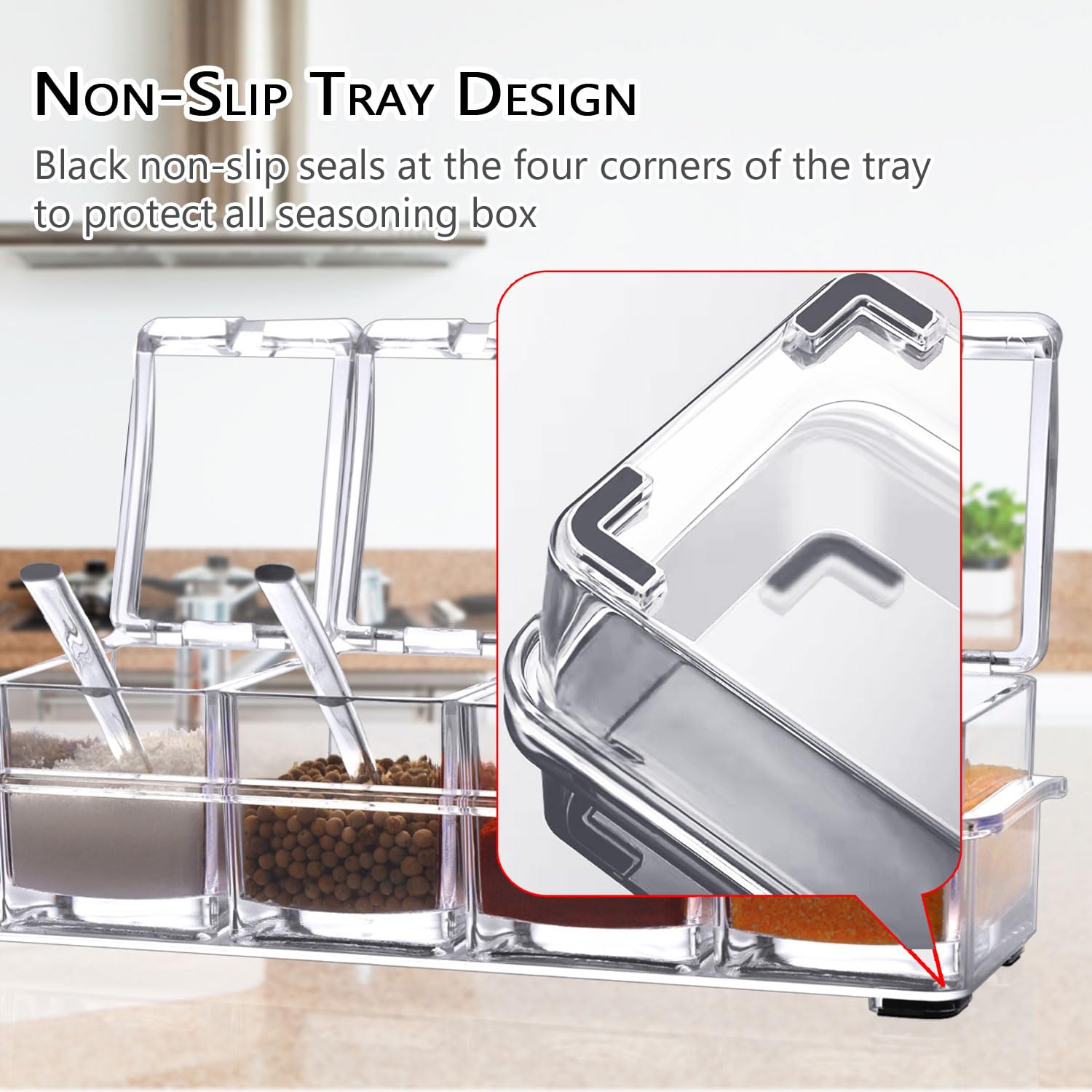 Clear Seasoning Box,V·Resourcing 4 Pieces Clear Seasoning Storage Container for Spice Salt Sugar Cruet,Condiment Jars with 4 Spoons