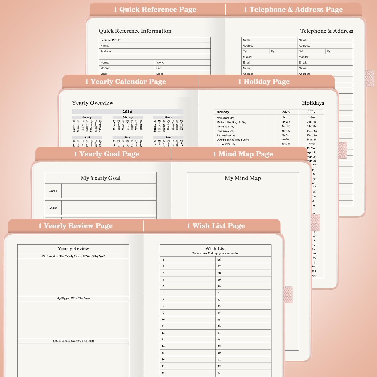 Planner, Undated Daily Planner with To Do List, 365 Days Planner for ADHD, Agenda for Women Men, Hourly Planner Notebook for Goal Setting, Productivity Organizer with Calendar, 8.3" x 5.8" (Pink)