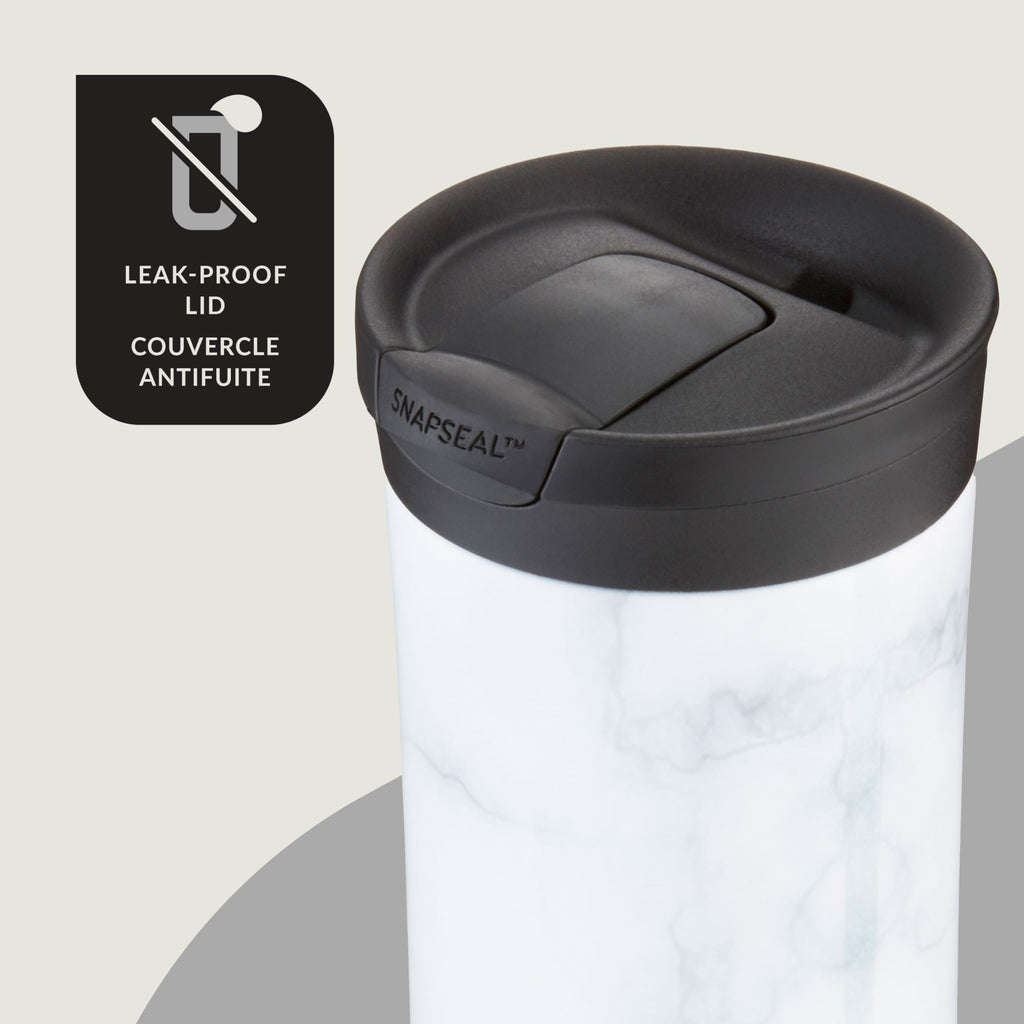 Contigo Huron 2.0 Couture Stainless Steel Travel Tumbler, Vacuum-Insulated Metal Tumbler for Coffee and Tea with Leak-Proof Lid, White Marble, 20 oz (591 mL)