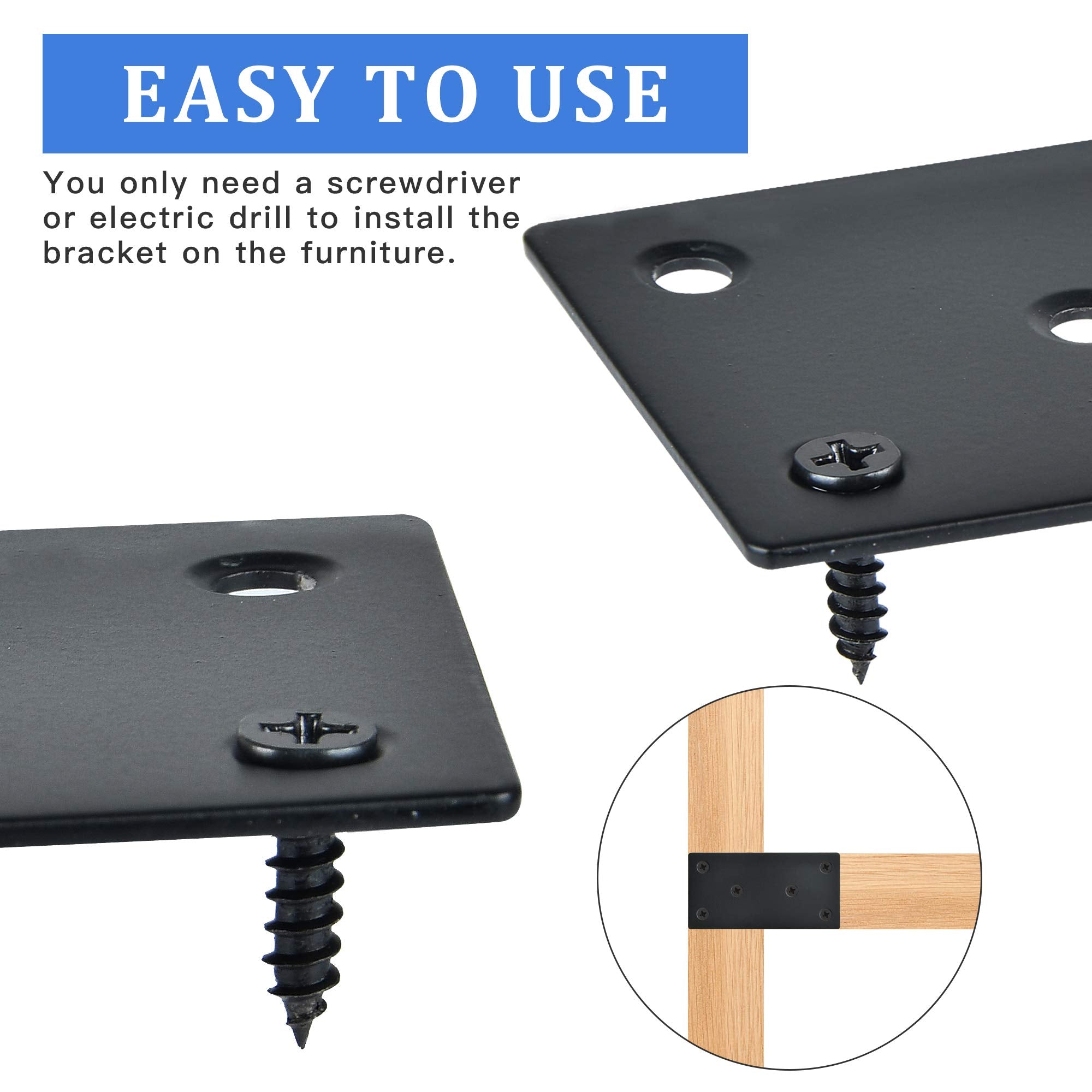 Worldity 8 Pcs Metal Flat Straight Brace Bracket, 3.94 x 1.97 Inches Stainless Steel Braces Brackets, Joining Plate for Wood Furniture Fence Fastening with Screws, Fixing Corner Brace