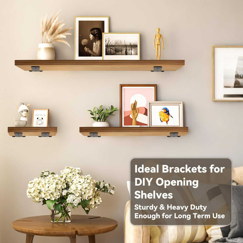 Floating Shelf Brackets 2 PCS of 4/5/6/8 inch Heavy Duty Industrial Shelf Bracket Black Metal L Brackets for Shelves Support DIY (Black, 2PCS-8 Inch)