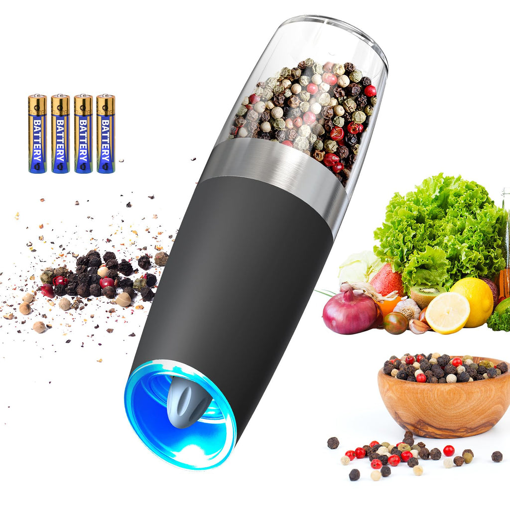 CIRCLE JOY Electric Pepper Grinder Gravity Sensor Automatic Pepper Mill Grinder with Adjustable Coarseness, Led Light, Battery Operated with 135ml Capacity