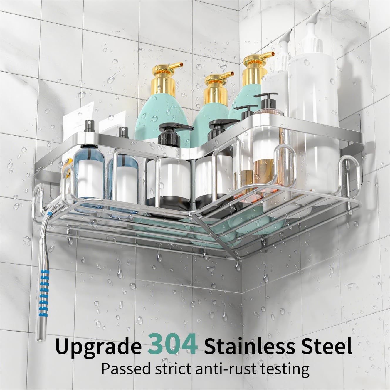 MOFOROCO 3-Pack Shower Caddy Corner Basket Shelf with Soap Holder, No Drilling Traceless Adhesive Shower Wall Shelves, Rustproof Black Bathroom Shower Storage Organizer