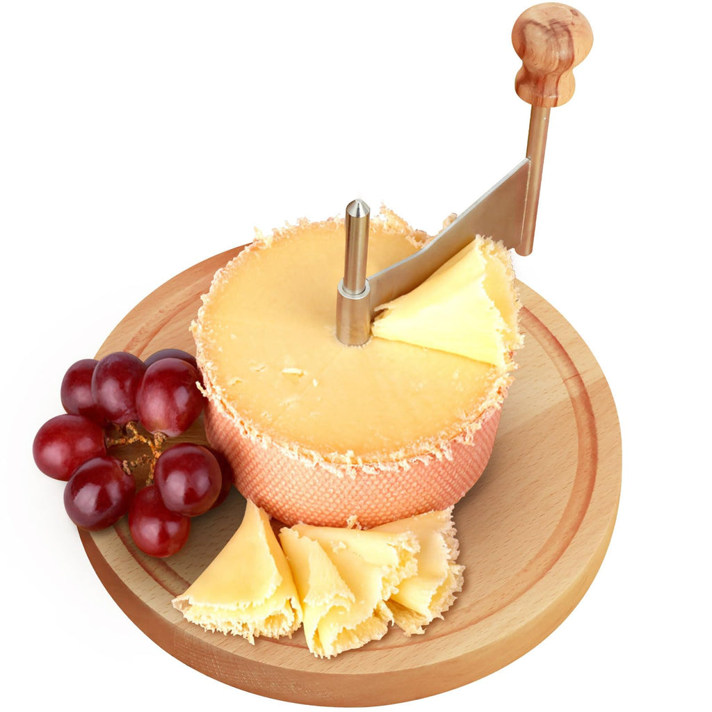 HIERTAOP Cheese Curler, Stainless Steel Shaver, Wooden Cheese Slicer Board, Rust-Proof Multifunctional Chocolate Flower Shaver, Perfect for Cheese Wheel or Chocolate 8.7×5.6 Inch