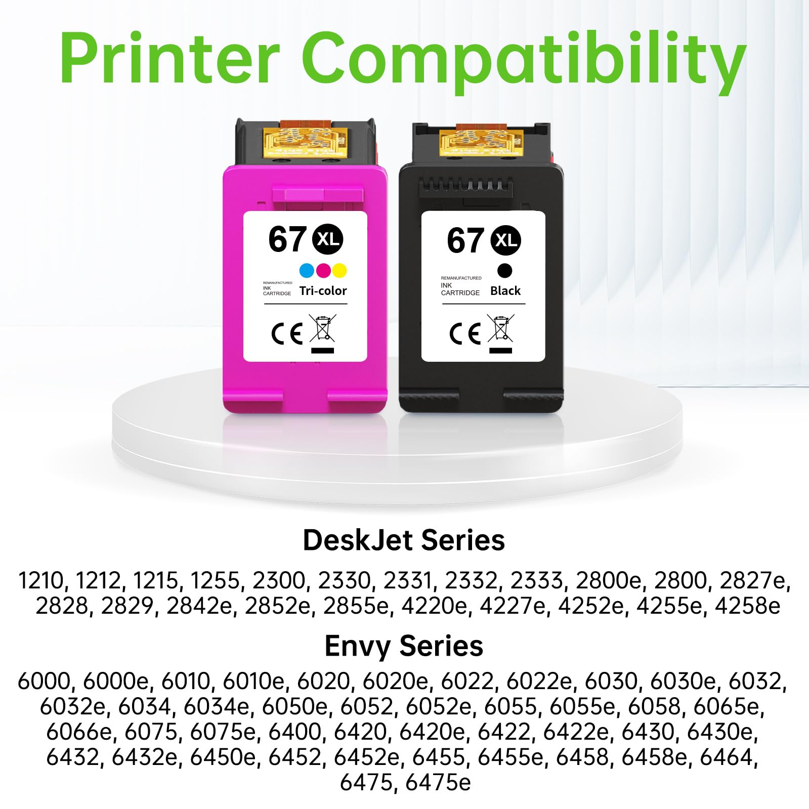 DNART 67XL Ink Cartridges Black/Color Combo Pack Compatible for HP 67 Ink Cartridges Work for Deskjet 2827e 4155e Envy 6455e 6055e 6000 2855e 4255e 2842e 4255e Printer