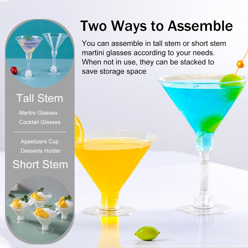 WUWEOT 60 Pack Plastic Martini Glasses, 5 Oz Unbreakable Tall Cocktail Glasses, Reusable Appetizer Dessert Cups Drinkware for Home Bar Restaurant Party Supply