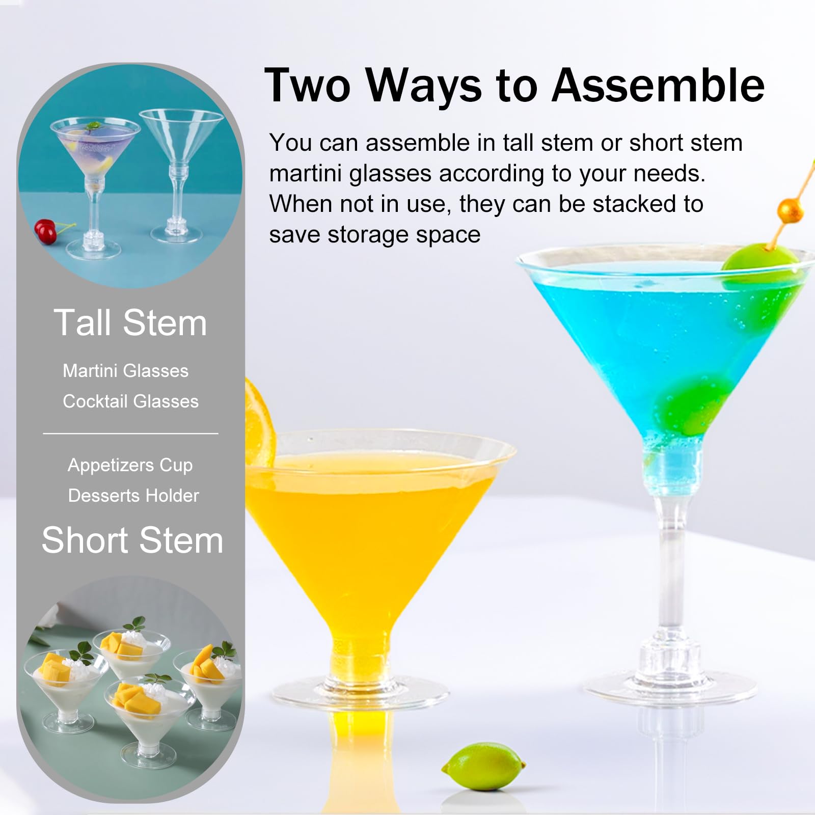 WUWEOT 60 Pack Plastic Martini Glasses, 5 Oz Unbreakable Tall Cocktail Glasses, Reusable Appetizer Dessert Cups Drinkware for Home Bar Restaurant Party Supply