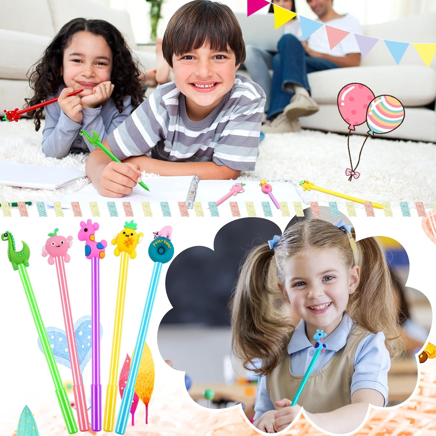 SANNIX 50 Pieces Cartoon Cute Gel Ink Rollerball Pens Bulk Assorted Styles Novelty Writing Pen for Kids Gift School Office Home Supplies Present