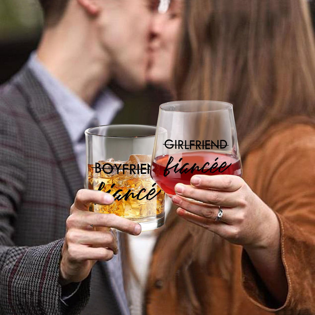 Engagement Gifts for Couples Gifts for Newly Engaged Couples Fiancee Fiance Gifts for Her and Him Whiskey Wine Glasses Bride to Be Fiance Gifts for Women Engagement Party Decorations