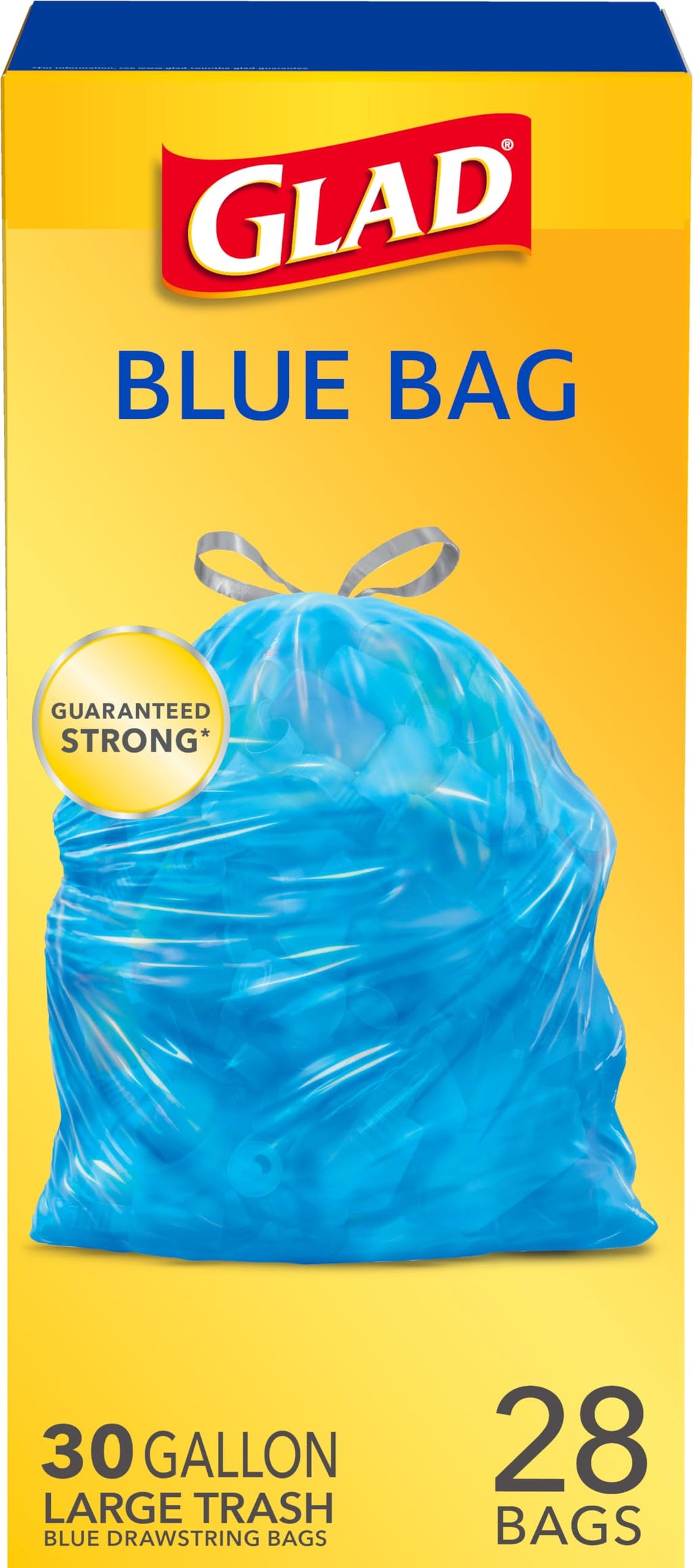 Glad Large Drawstring Bags, Blue, 30 Gallon, 28 Count (Package May Vary)