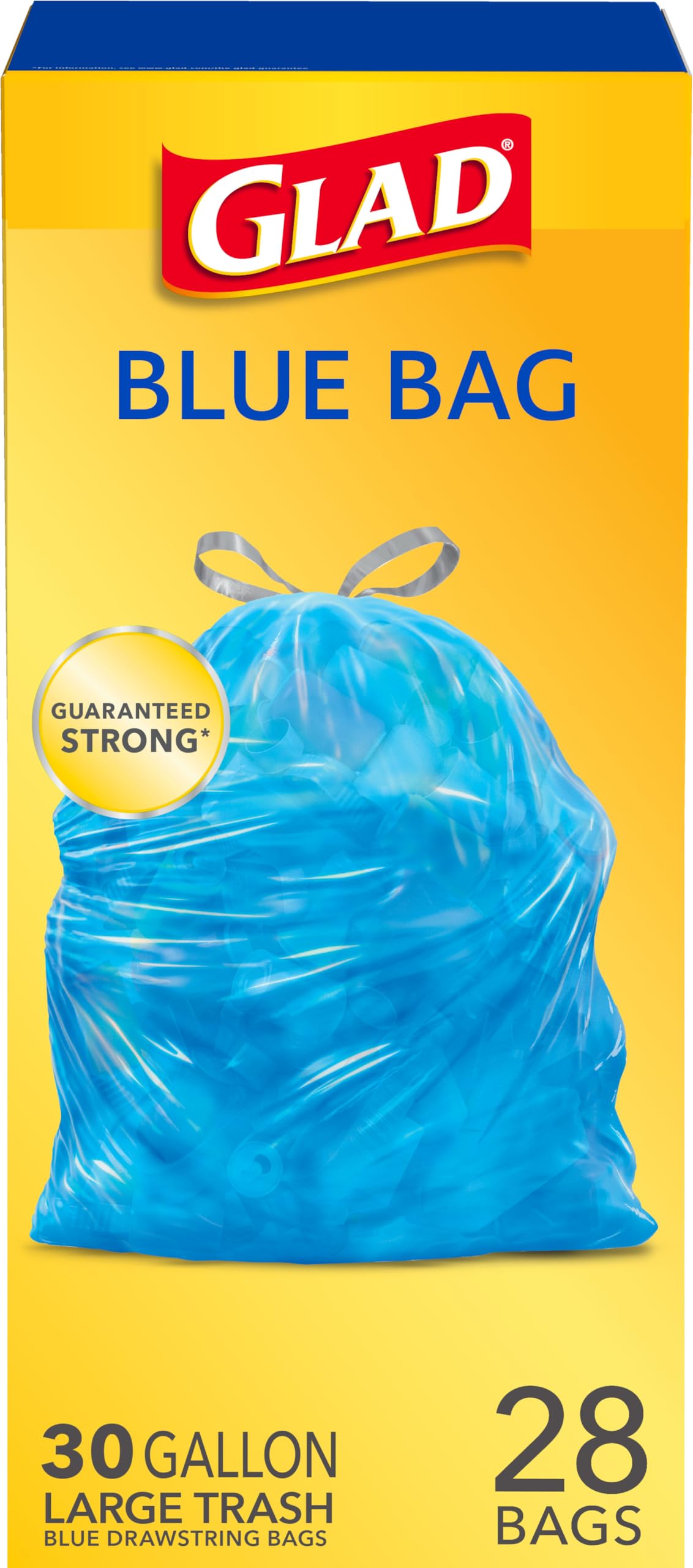 Glad Large Drawstring Bags, Blue, 30 Gallon, 28 Count (Package May Vary)
