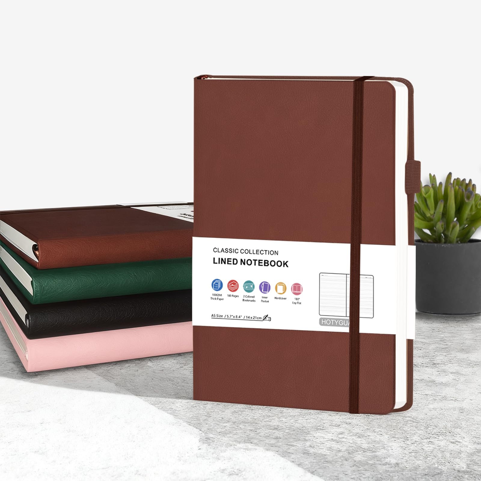 Lined Journal Notebook for Work School, 3 Pack A5 Leather Journal 160 Pages, 100GMS Thickened Paper, Hardcover Notebook with Pocket & Pen Loop for Women & Men (Brown, Black, Green)