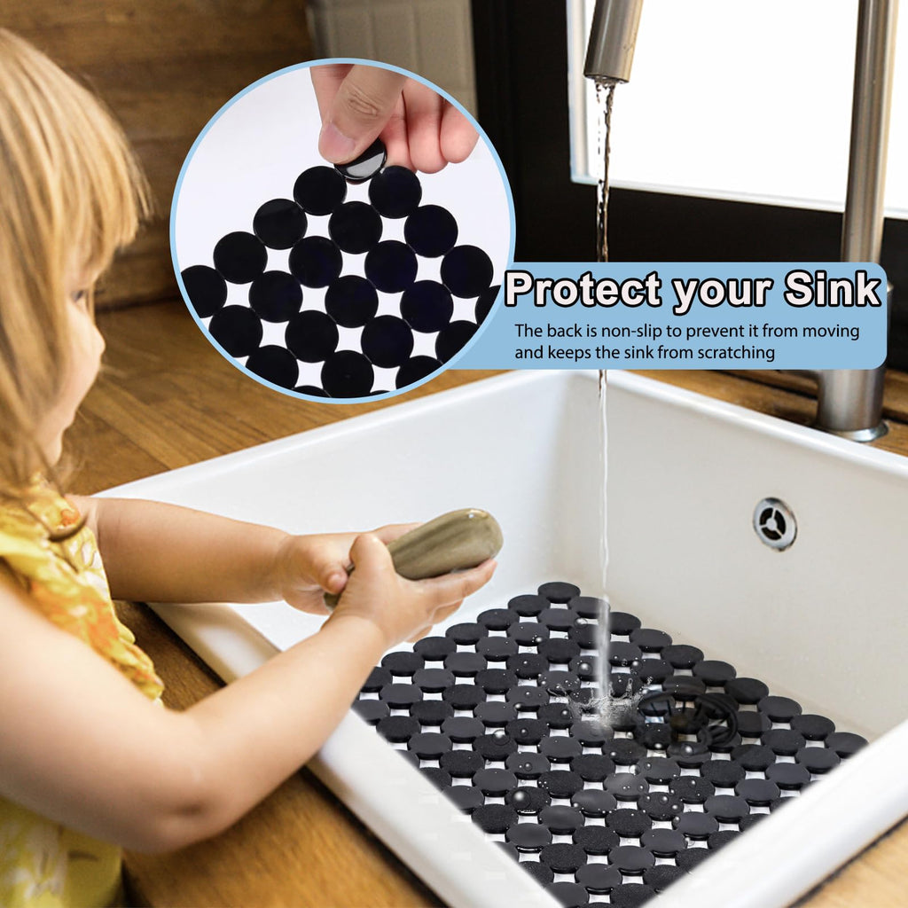 Kitchen Sink Mat for Stainless Steel/Ceramic Sinks,2 Pack Sink Protectors for Kitchen Sink with Scissors, Fast Draining,Easy to Clean,DIY Cut,15.7 X 11.8 Inch(Dark Black)